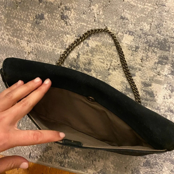 JCrew factory 100% leather black suede envelope clutch with gold chain - Picture 6 of 9
